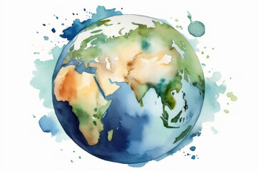 Watercolor world. An enchanting illustration of the Earth in watercolors, promoting the message of global unity and environmental protection for Earth Day.