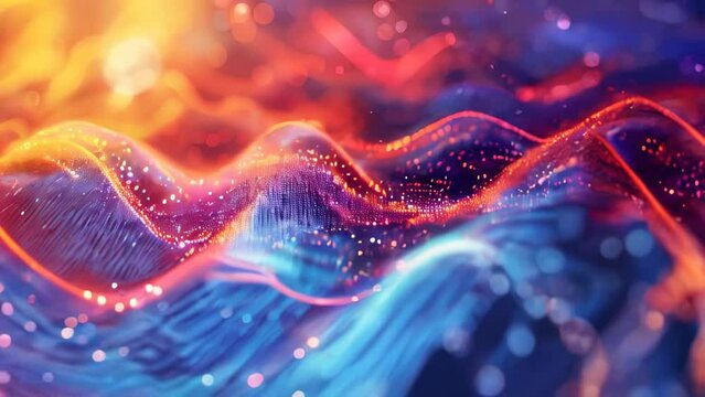 abstract digital landscape with glowing particles. Futuristic wave with depth of field and bokeh.