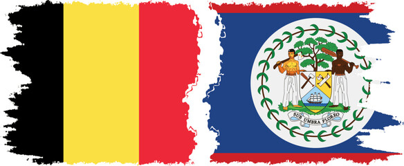 Belize and Belgium grunge flags connection vector