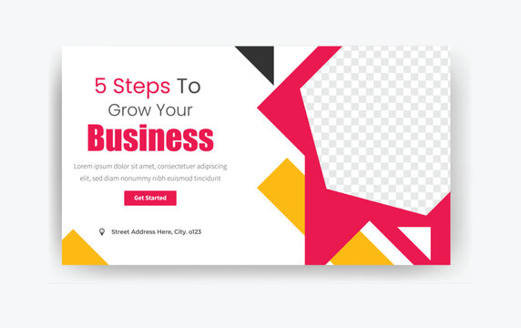 5 steps to grow your business YouTube thumbnail design vector, business thumbnail design, corporate business template, marketing template banner, advertisement template 