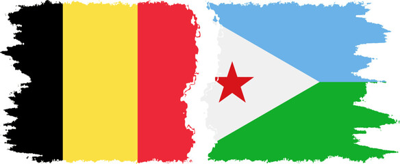 Djibouti and Belgium grunge flags connection vector