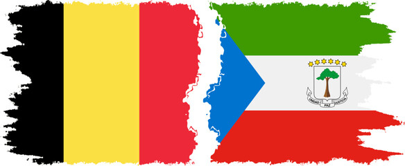 Equatorial Guinea and Belgium grunge flags connection vector