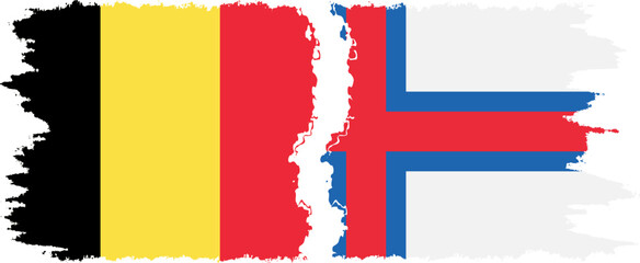 Faroe Islands and Belgium grunge flags connection vector