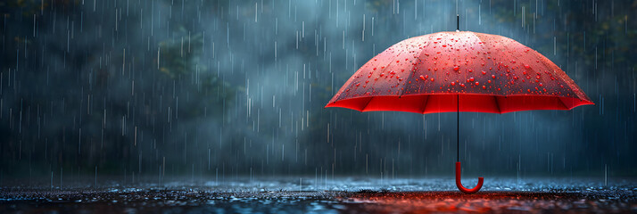 Rainy Day Concept Red Umbrella in 3D Render,
Weather Concept Precipitation protection
 - obrazy, fototapety, plakaty