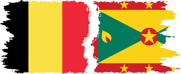 Grenada and Belgium grunge flags connection vector