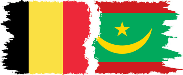Mauritania and Belgium grunge flags connection vector