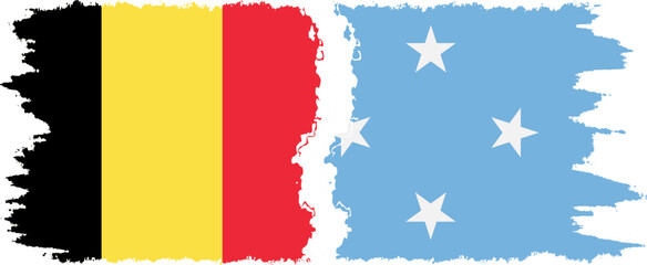 Federated States of Micronesia and Belgium grunge flags connection v - obrazy, fototapety, plakaty