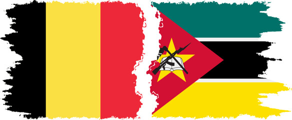 Mozambique and Belgium grunge flags connection vector