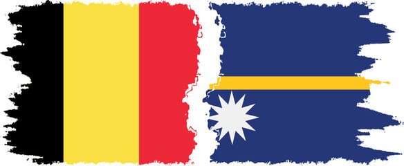 Nauru and Belgium grunge flags connection vector