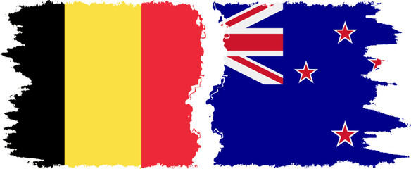 New Zealand and Belgium grunge flags connection vector