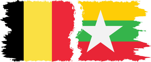 Myanmar and Belgium grunge flags connection vector