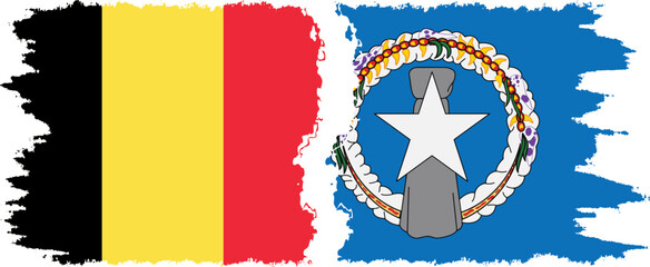 Northern Mariana Islands and Belgium grunge flags connection vector