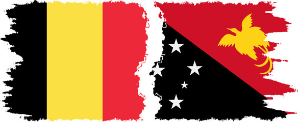 Papua New Guinea and Belgium grunge flags connection vector