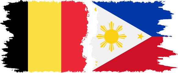 Philippines and Belgium grunge flags connection vector