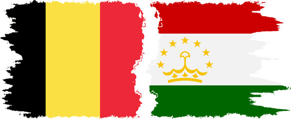 Tajikistan and Belgium grunge flags connection vector