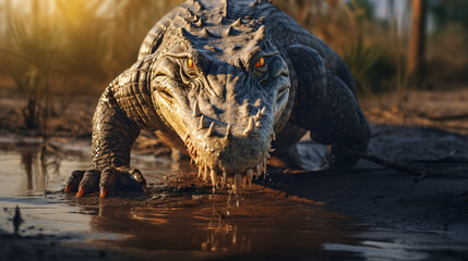 Alligator Walking On Land Reptile Animal Wildlife - obrazy, fototapety, plakaty