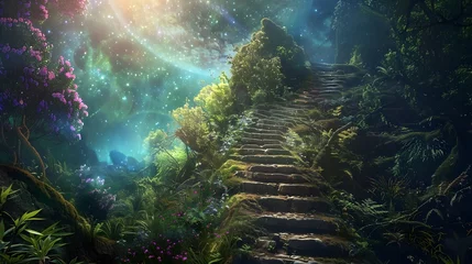 Deurstickers Fantasy Stairway to Heavenly Garden in Cosmic Landscapes © Songyote