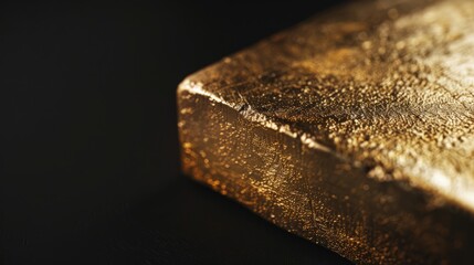 close-up of a gold bar ingot on black background