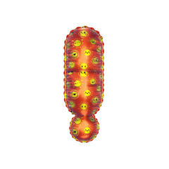 3D inflated balloon Exclamation Symbol/sign with orange surface and yellow sun smiley childrens pattern