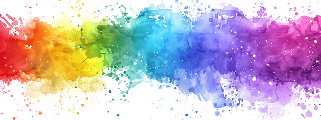 Watercolor splash color background, rainbow color on  isolated white background