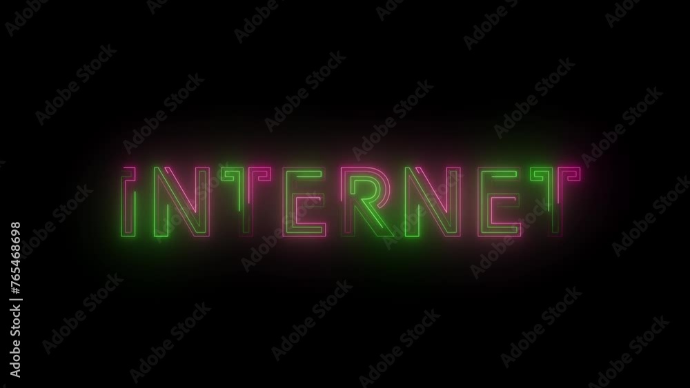 Poster neon internet text animation. glowing network word animated.