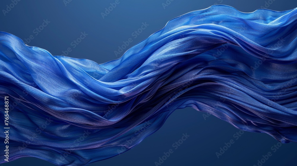 Poster Abstract image of flowing blue fabric with a dynamic and realistic texture against a dark background