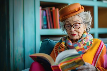 Serene Afternoon Moments Stylish Senior Lady Immersed in a Good Book by the Window
