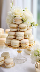 elegant luxury wedding white and gold macarons