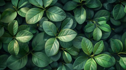 Image shows a lush, dense cluster of green leaves with a dark, moody background