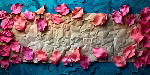 Abstract splash of a patch of blue, pink and purple paint highlighted on a paper background