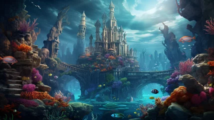Poster An underwater city with colorful coral reefs and tropi © Jafger