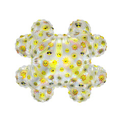 3D inflated balloon Hash/Pound Symbol/sign with rainbow  transparent glass and yellow sun smiley childrens pattern