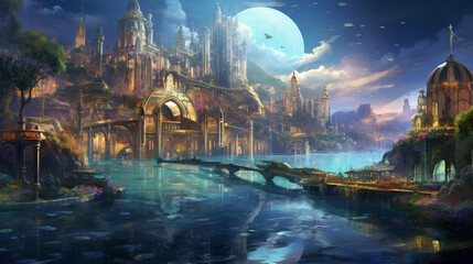 Fototapeta na wymiar An underwater city with transparent domes and colorful
