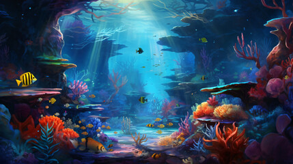Fototapeta na wymiar An underwater world teeming with colorful fish and cor
