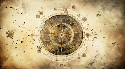 Fototapeta na wymiar Ancient astronomical instruments on vintage paper background
