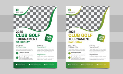 Golf tournament flyer template, Template golf tournament with sample text or golf club. vector illustration eps 10. - obrazy, fototapety, plakaty
