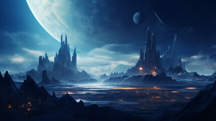 Artistic concept painting of a beautiful scifi landsc - obrazy, fototapety, plakaty