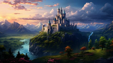 Fotobehang Artistic illustration of a fantasy castle on the beaut © Jafger