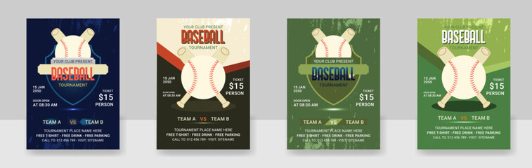 Vintage grunge poster design layout for baseball tournament. baseball tournament flyer template retro design vector