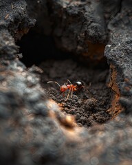 Ant Emerging from Underground Tunnel