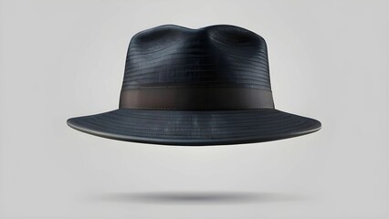 A black hat with a leather band on a white background - obrazy, fototapety, plakaty