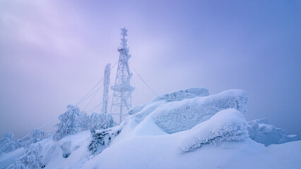 Fototapeta na wymiar Mount Polyud and Vetlan in winter in Perm Krai, Russia