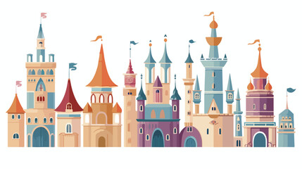 A whimsical fairy tale castle with towers and spires