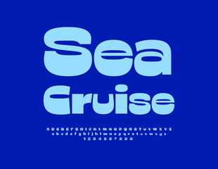 Vector travel advertisement Sea Cruise. Creative Blue Font. Decorative Alphabet Letters and Numbers set.