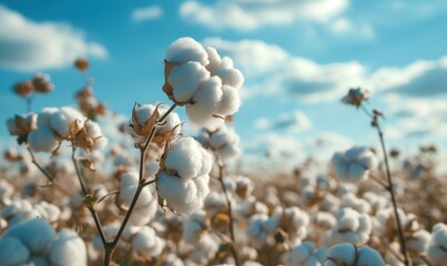 Cottons field detail theme. Organic cotton field background