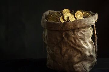 a bag of gold coins - obrazy, fototapety, plakaty