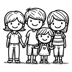 Fototapeta na wymiar kid drawing happy family cartoon character outline doodle for coloring book page vector illustration on white background