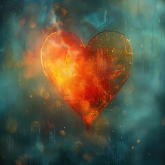 Heart-shaped symbol ablaze in fiery glow - This image evokes intense passion, romantic ardor, or consuming feelings through the fiery heart