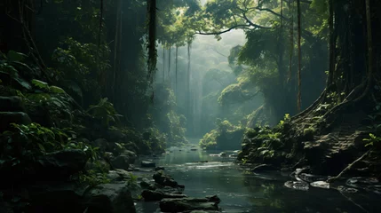 Photo sur Plexiglas Rivière forestière Deep tropical jungles of Southeast Asia in august