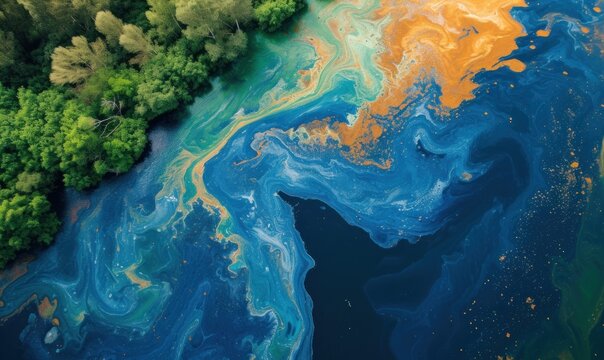 Water waste pollution concept. Environmental disaster frop top view